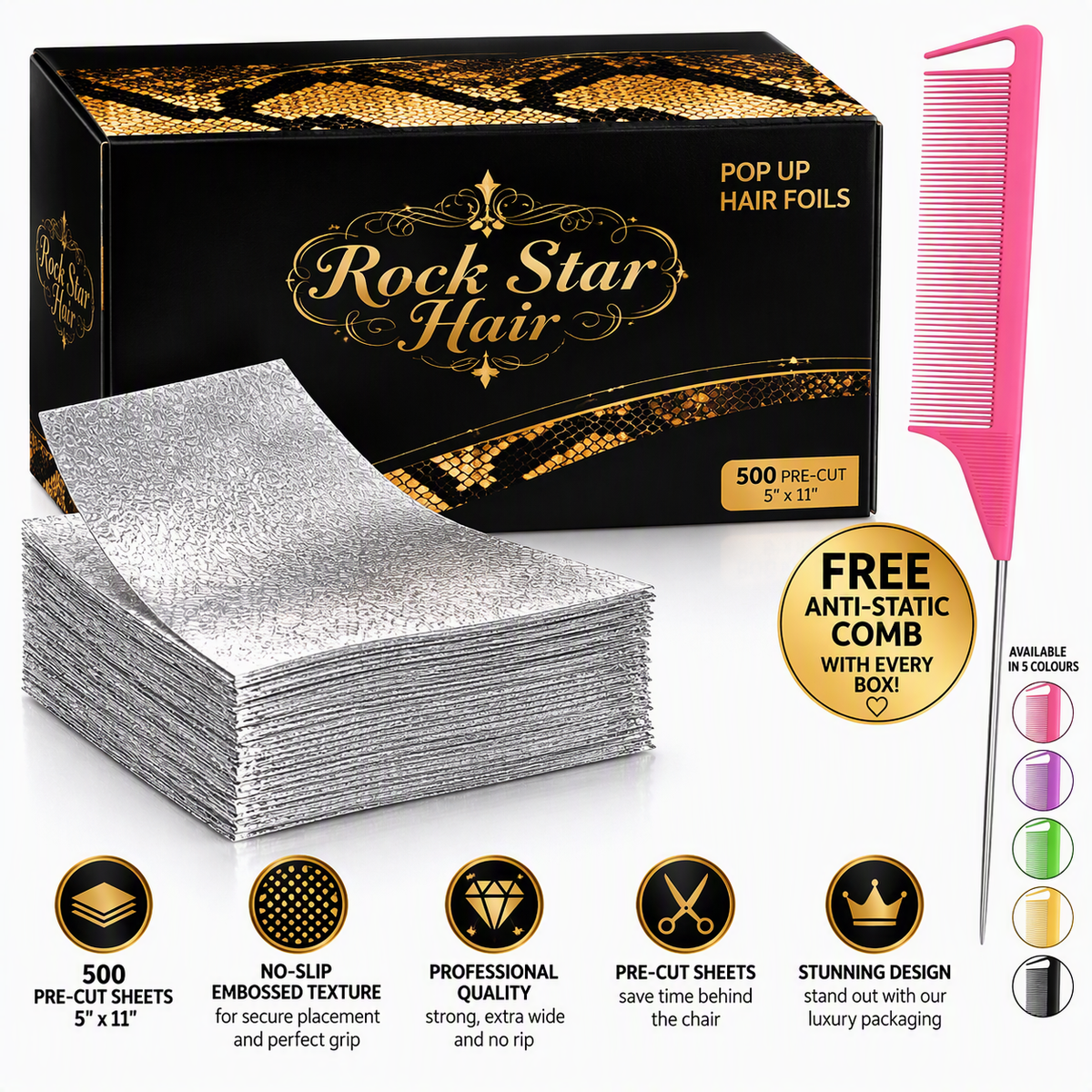 EMBOSSED POP UP HAIR FOILS for highlights, balayage, FREE anti static comb with every box extra tough embossed texture NO NEED TO CUT FOIL